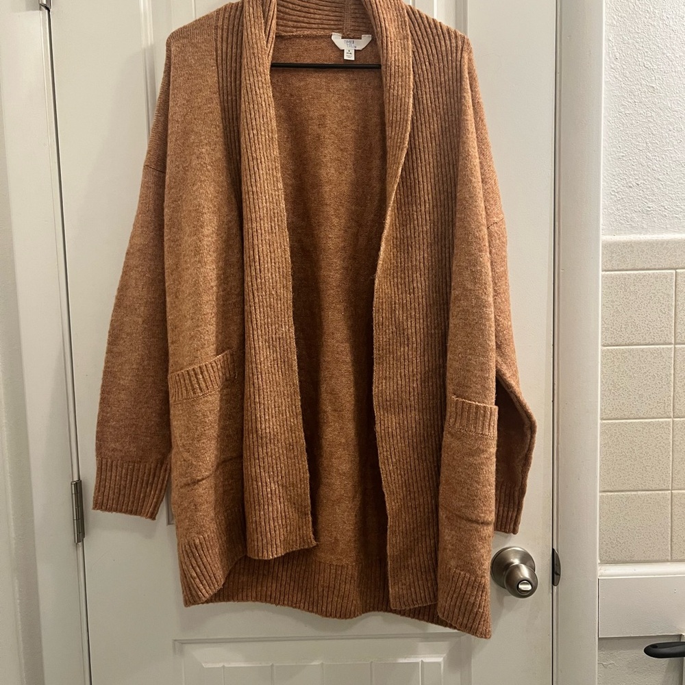 Time and Tru Tan Open-Front Cardigan